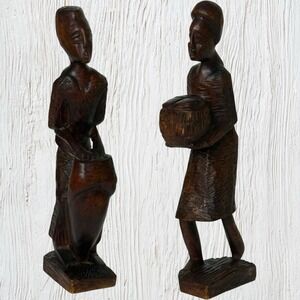 Hand-Carved Wooden African Village Folk Art Decor Figures 13" Tall